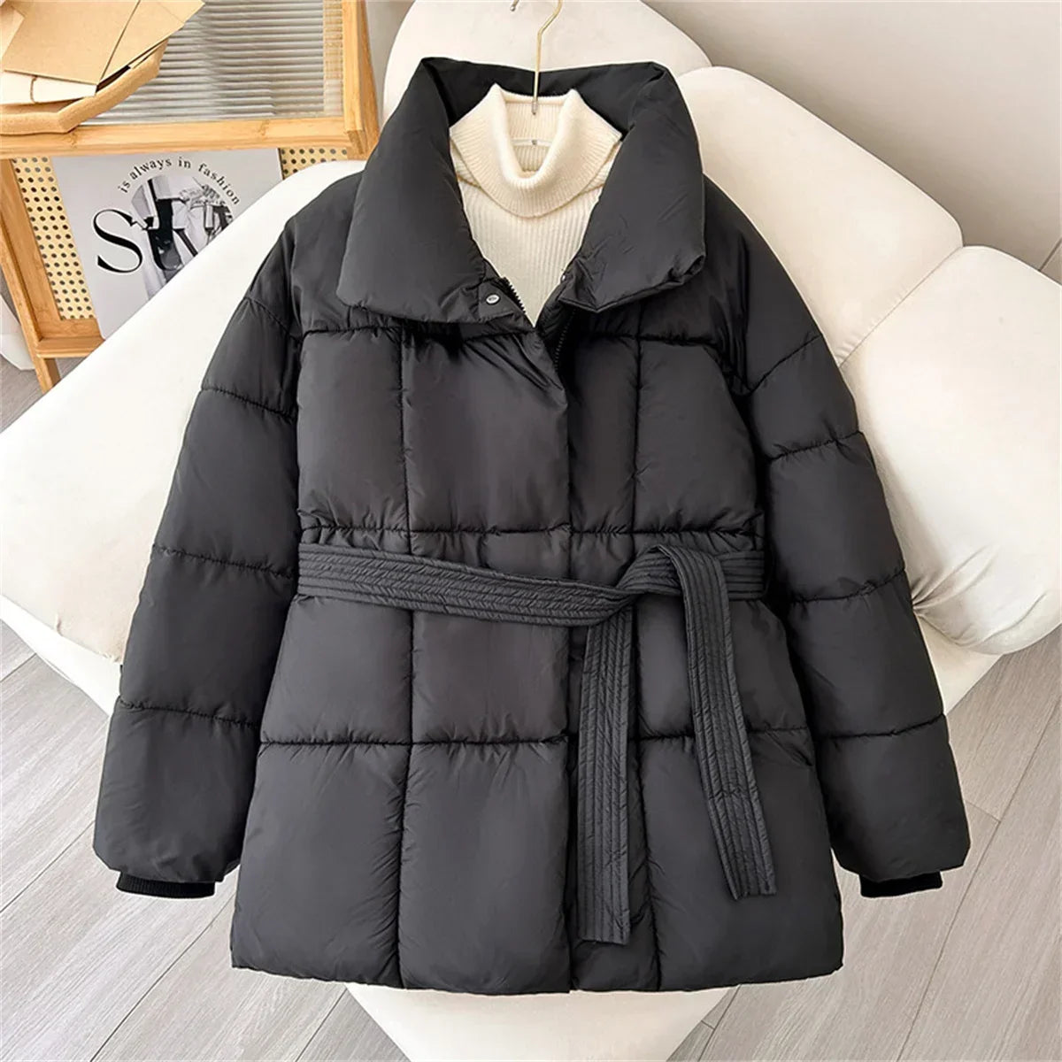 Solid Thick Stand Collar Short Coats