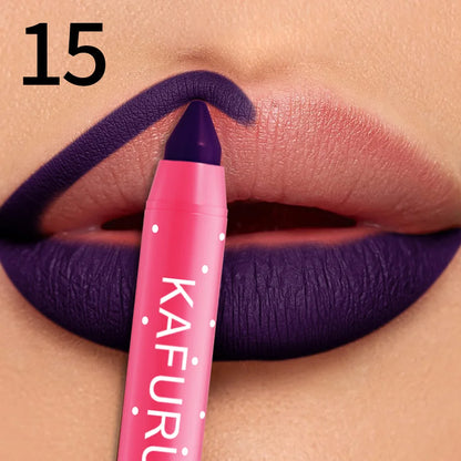 15 Colors Lipstick Pencil Waterproof Sexy Red Matte Contour Tint Lipstick