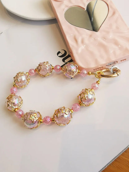 Short Phone Lanyard Wrist Dreamy Starry Sky Crystal Bead