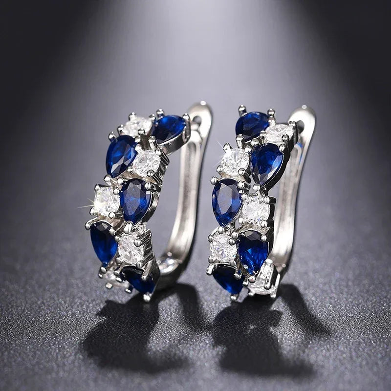 Huitan Luxury Hoop Waterdrop Blue/Green Cubic Zirconia Earrings