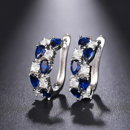 Huitan Luxury Hoop Waterdrop Blue/Green Cubic Zirconia Earrings