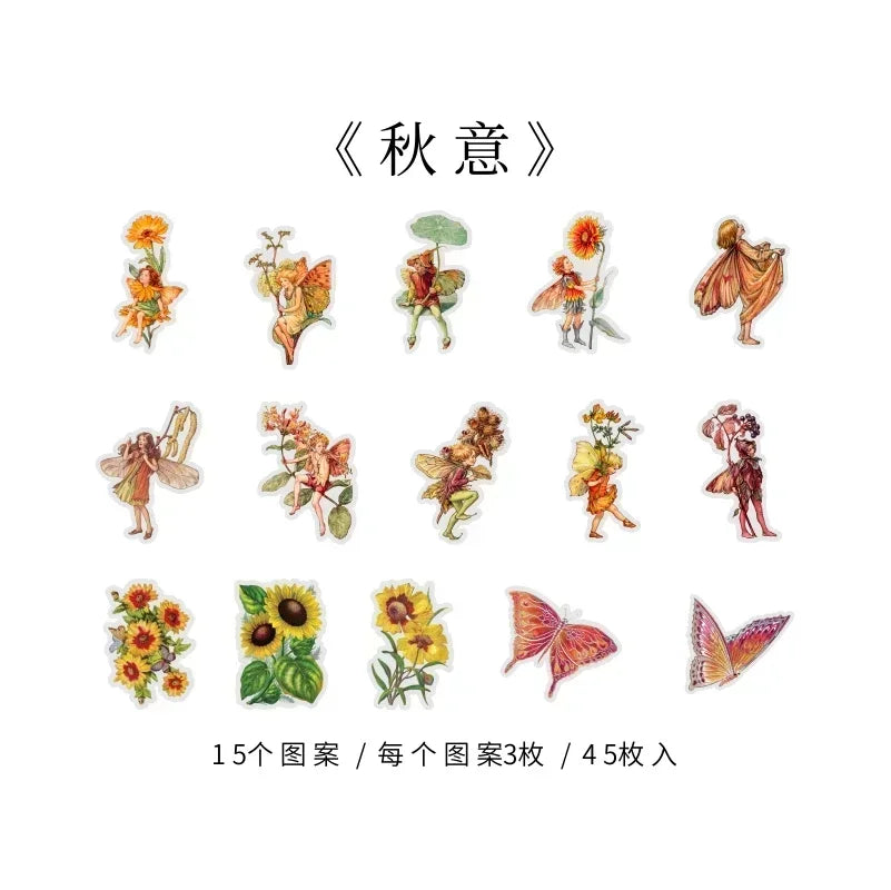 45Pcs/Box Waterproof PET Fairy Butterfly Stickers