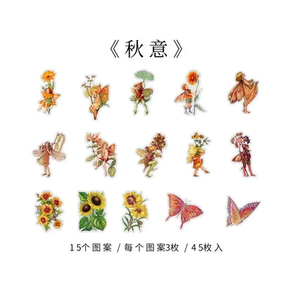 45Pcs/Box Waterproof PET Fairy Butterfly Stickers