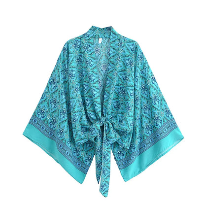 Boho Queens Red Floral Beach Kimono Short Robe Swimsuits