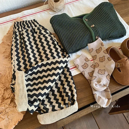Spring and Autumn Korean Style Striped Casual Pants