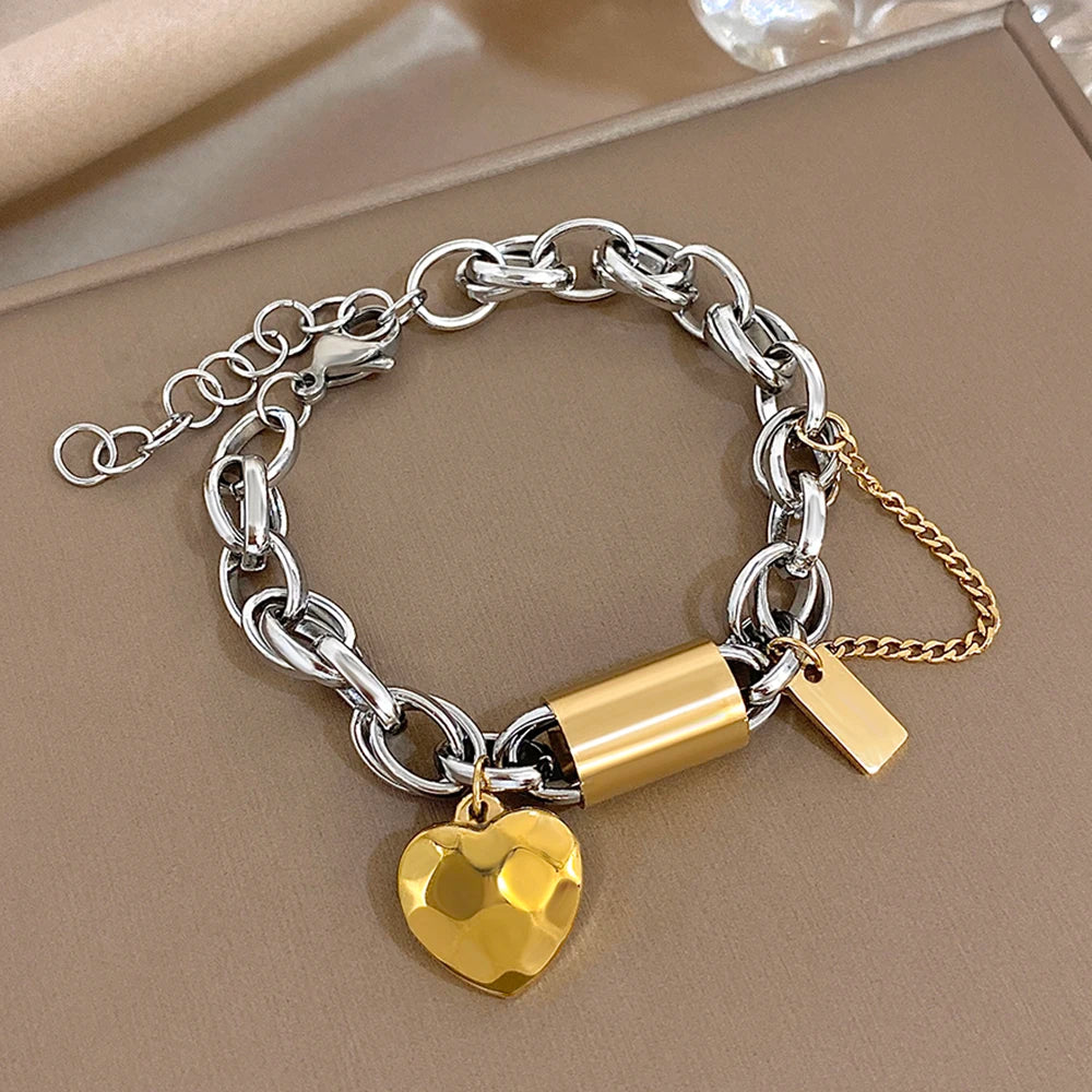 DANA Heart Lock Stainless Steel Charm Bracelet