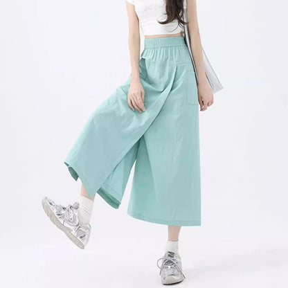 Loose Fit Thin Pants High Waist Slit Korean Midi Cargo skirt