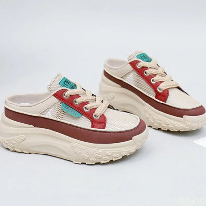 Thick Soles Increase Mesh Sport Lace Up Half Slipper Sneakers