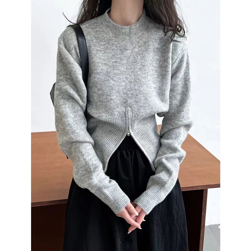 Autumn Korean Style O-neck Slim Fit Long Sleeved Knitted Sweater