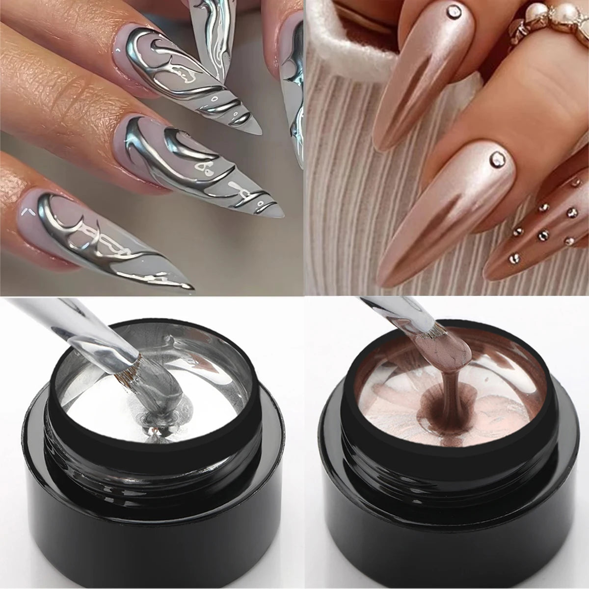 2-4PCS Metallic Painting Gel Polish Gold Silver Rose Gold Mirror Effect