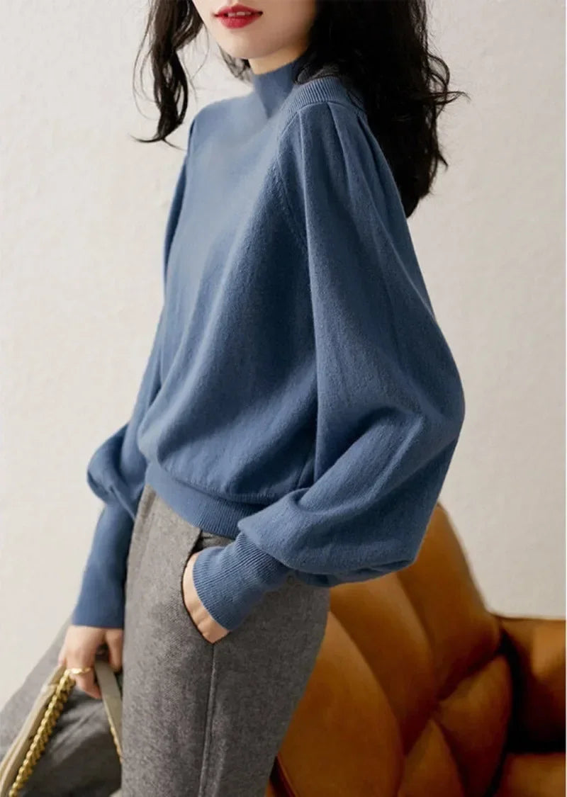Korea Lantern Sleeve Long Sleeve High Neck Sweater Jumper