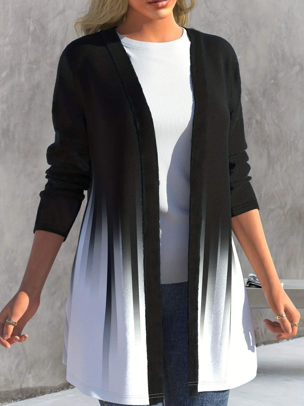 Plus Size Ombre Print Open Front Cardigan Coats