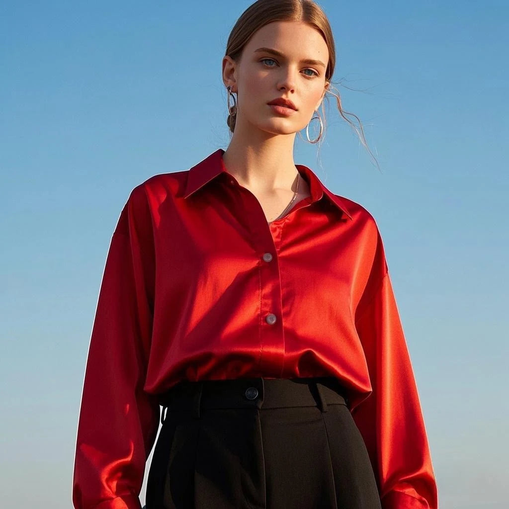 Korean Office Casual Satin Slim Shirt