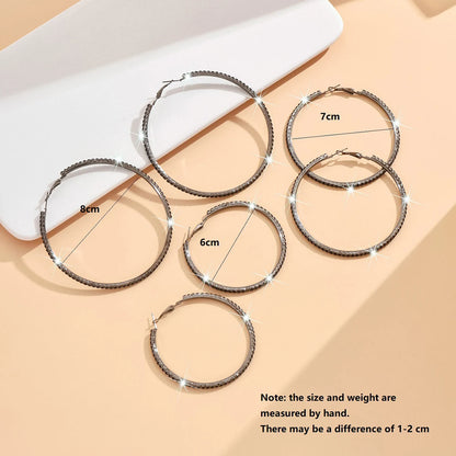 Rhinestones Shiny Crystal Big Round Hoop Earrings