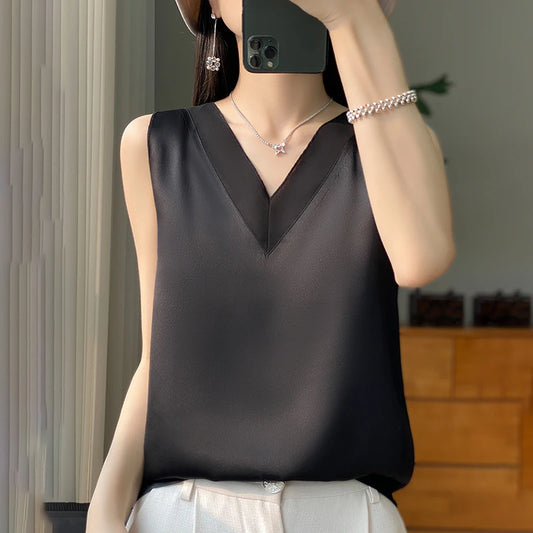 Faux Silk Thin Short Sleeve T-Shirt