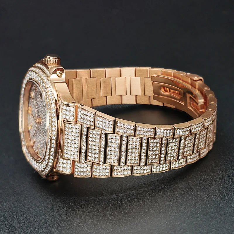 Luxury Diamond Sapphire Glass Steel Mechanical Movement  Wristwatch