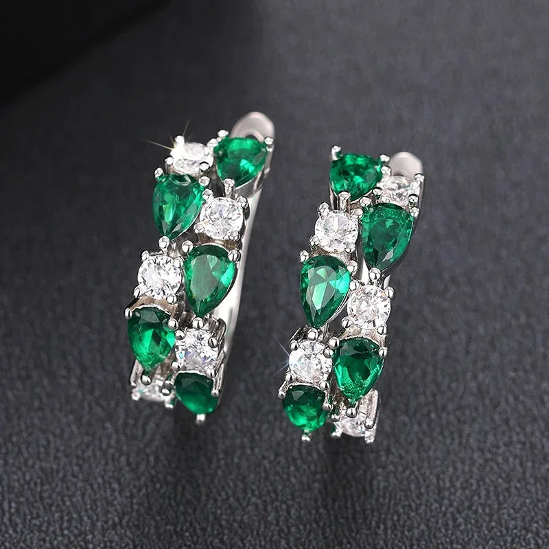Huitan Luxury Hoop Waterdrop Blue/Green Cubic Zirconia Earrings