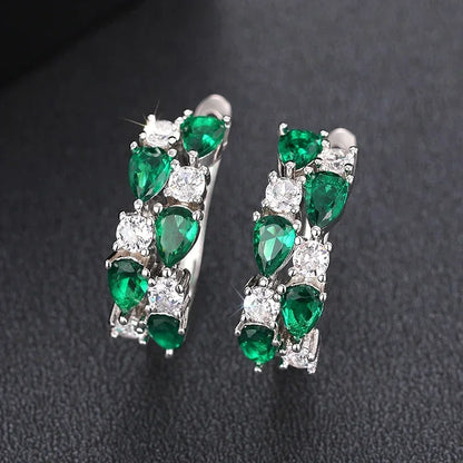 Huitan Luxury Hoop Waterdrop Blue/Green Cubic Zirconia Earrings