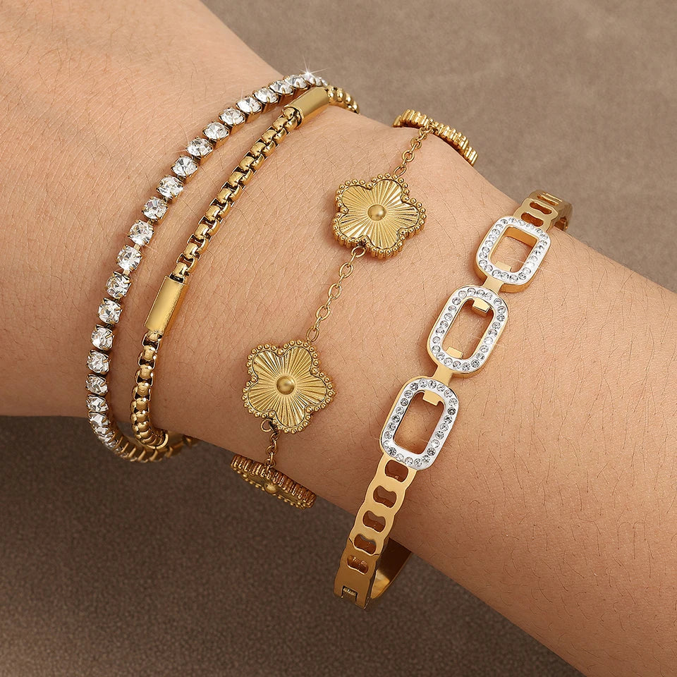 DANA 3Pcs Gold Leaf Flower Zircon Bracelet