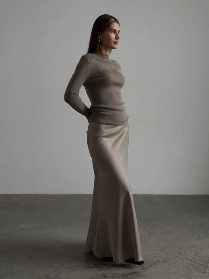 Faldas largas informales de satén, sueltas, de talle alto