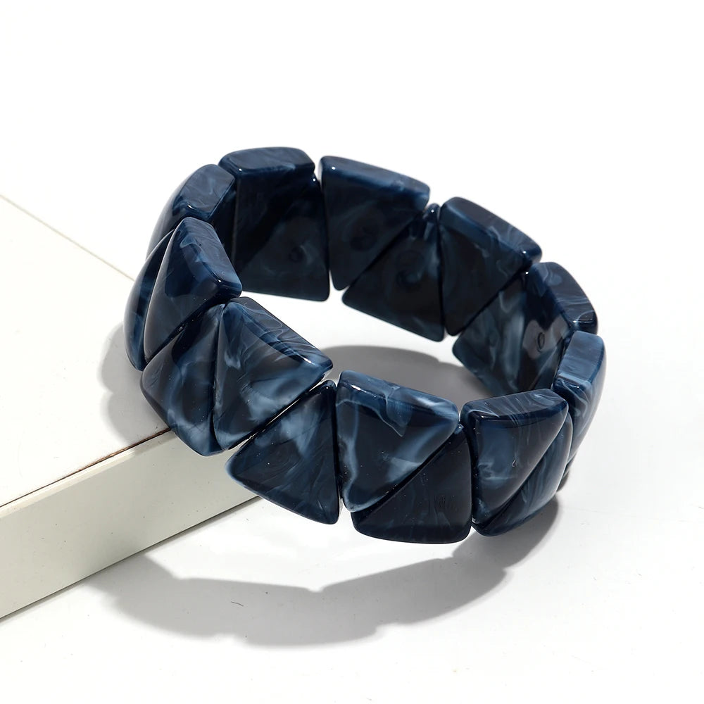 Acrylic Geometric Triangle Marble Elastic Beads Bracelets