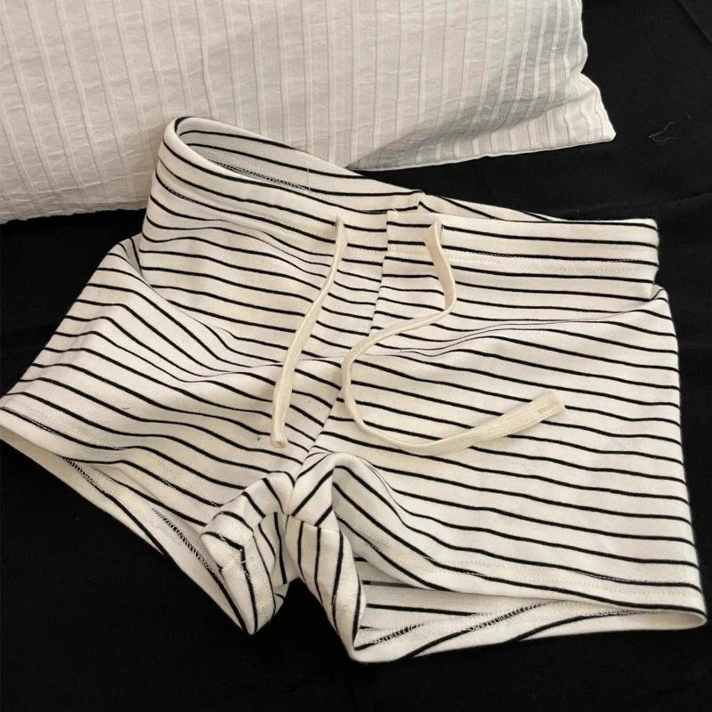 Korean Style Striped Long Sleeve Drawstring Shorts Sleepwear Pajama Set