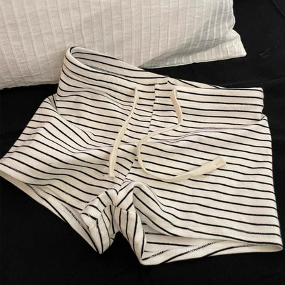 Korean Style Striped Long Sleeve Drawstring Shorts Sleepwear Pajama Set