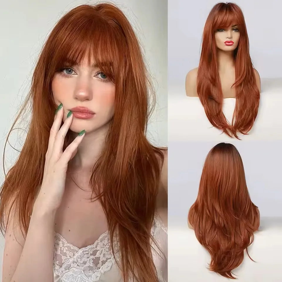 Brown Blonde Long Straight Synthetic Wigs