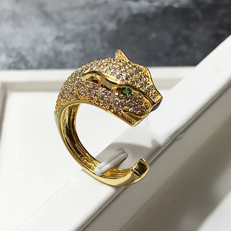 AAA Cubic Zirconia Leopard Luxury Green Crystal Eyes Rings