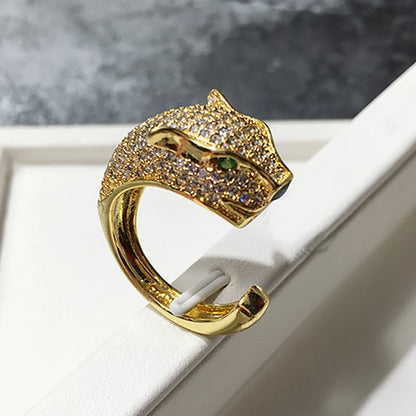 AAA Cubic Zirconia Leopard Luxury Green Crystal Eyes Rings
