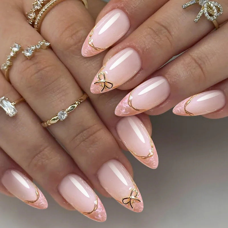 24pcs French Fake Nails Finished Almond Nails Sets