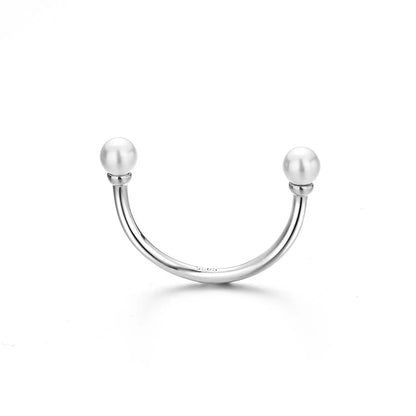925 Sterling Silver Open Pearl Smile Stackable Finger Ring