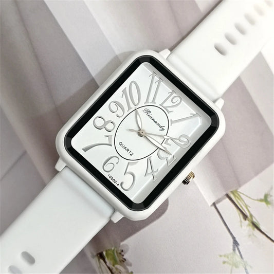 Minimalist Sports Square Figures Quartz Grey silicone tape Wristwatches
