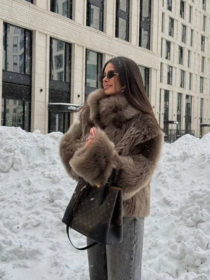 Faux Fur Long Sleeve Stand Short Jackets