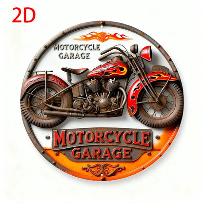 2D Vintage Round Aluminum Motorcycle Rustic Metal