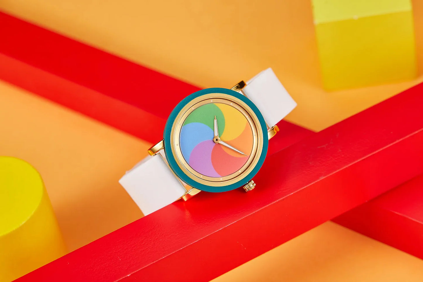 Rainbow rotating dial silicone strap watch