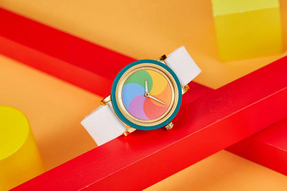 Rainbow rotating dial silicone strap watch