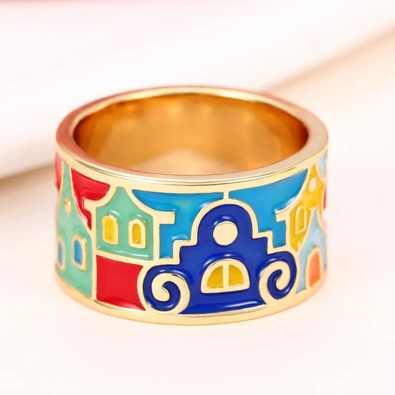 Huitan Creative Colored Housed Design Enamel Finger Ring
