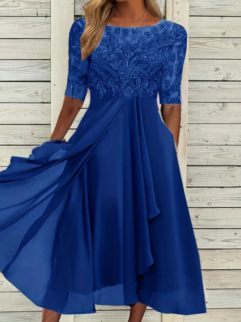 Elegant Chiffon Spliced lace Evening Dress