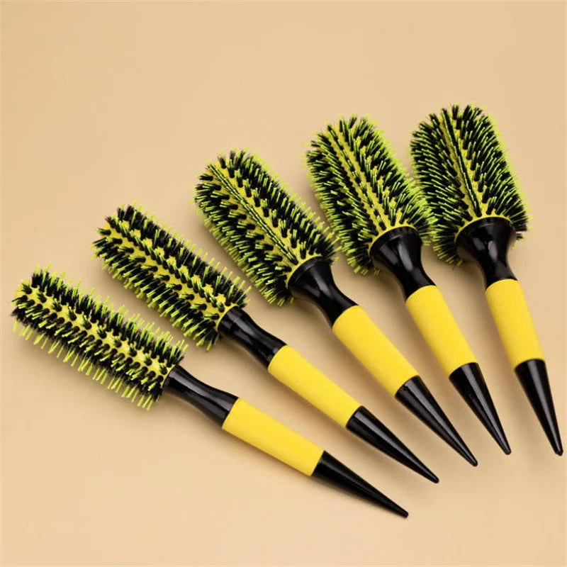 1/6pcs Yellow Boar Bristle Hair Comb Professional Round Hair Brush Curling Combs