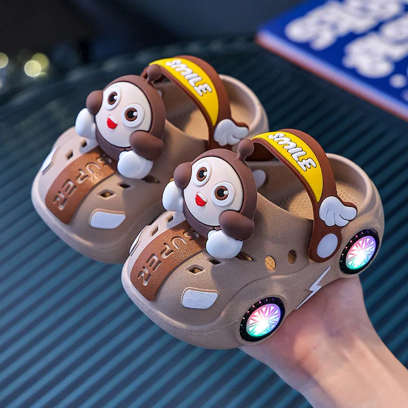 Flashing Light Hole Anti Slip Soft Soled Toe  Slippers