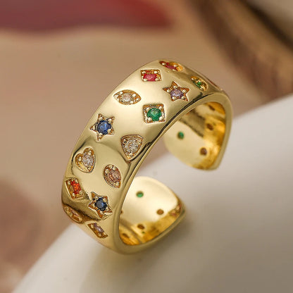 Gold/Silver Geometric Shiny AAA CZ Inlay Copper Rings