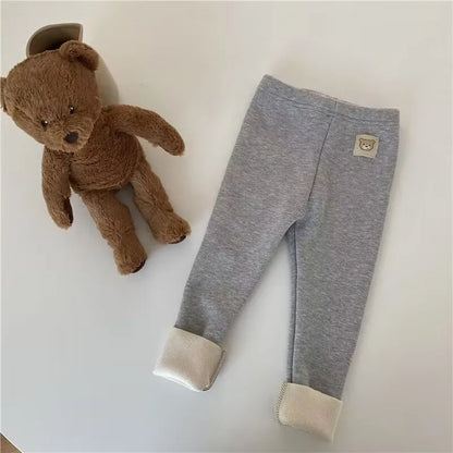 Autumn Fleece Cartoon Bear Elastic Skinny Warm Leggings