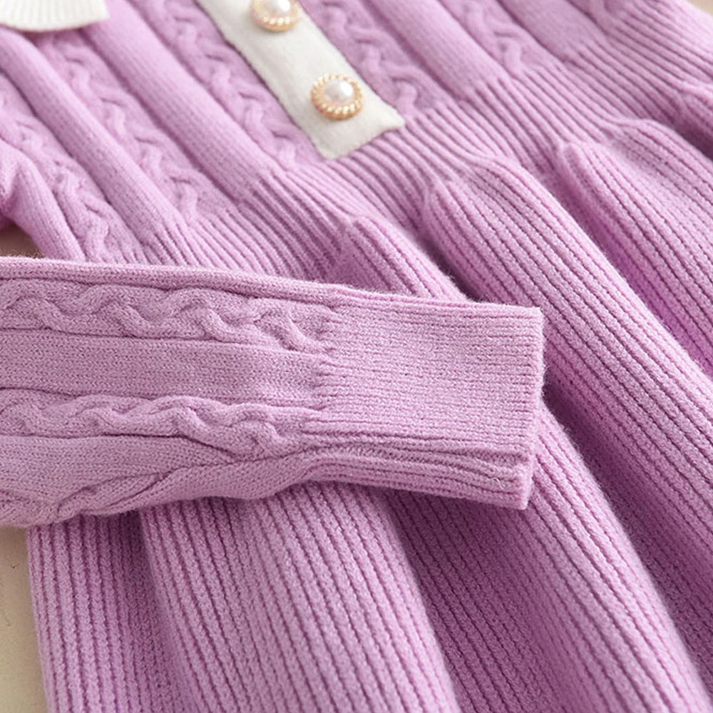 Winter Knitting Wool Long Sleeve Autumn Girls Ruffle Dress