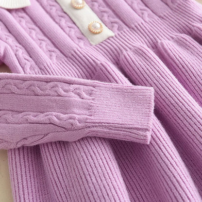 Winter Knitting Wool Long Sleeve Autumn Girls Ruffle Dress