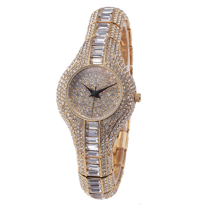 Baguette Diamond Luxury Gold Wristwatch Shockproof Waterproof Small Watch