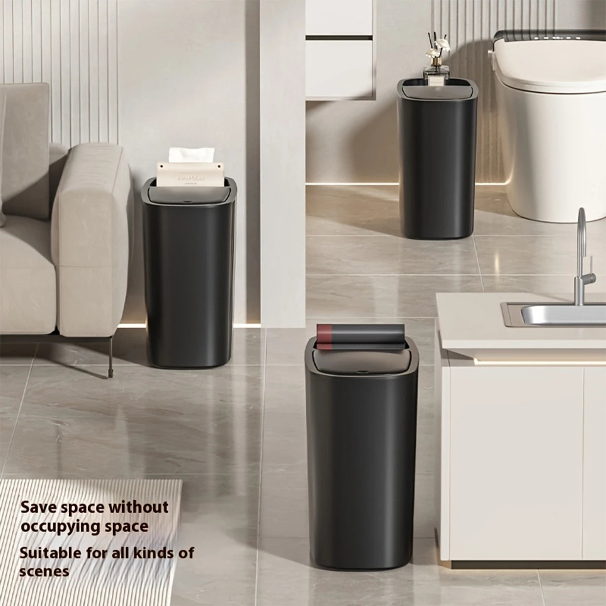 Large Capacity Bathroom Trash Can with Lid Odor