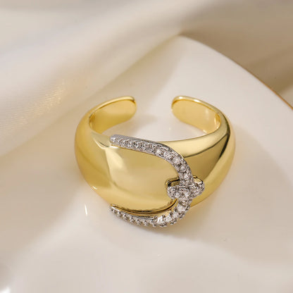Gold/Silver Geometric Shiny AAA CZ Inlay Copper Rings
