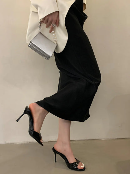 Leather Open Toe Thin High Heels Slipper