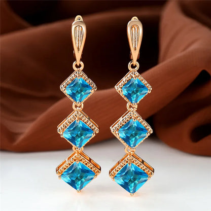 Rose Gold Birthstone Clip Blue Zircon Stone Earrings